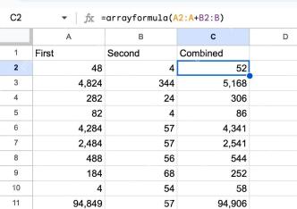 Google表格中ARRAYFORMULA一次计算多行结果