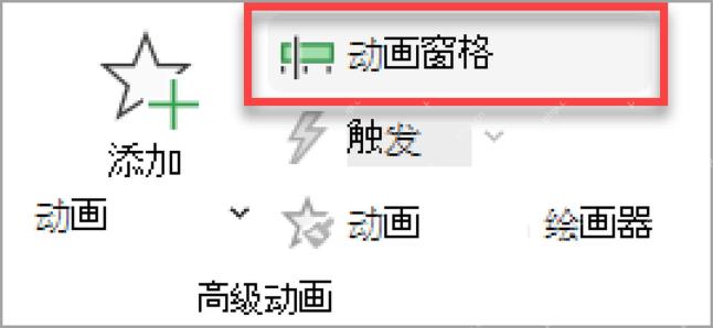PowerPoint 动画选项卡中打开动画窗格的按钮