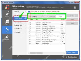CCleaner Windows 电脑端 Tools Browser Plugins 浏览器插件管理页面