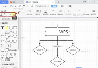 WPS流程图编辑栏中打开文字对齐按钮菜单