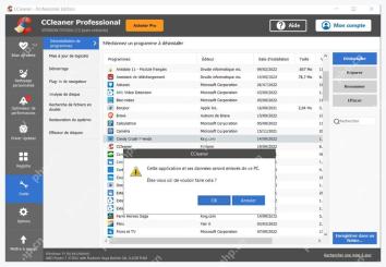 Windows 电脑端 CCleaner 卸载确认窗口和确认按钮