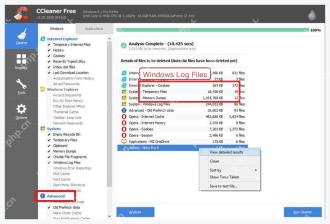 CCleaner Windows 电脑端分析结果里的 System Windows Log Files 位置