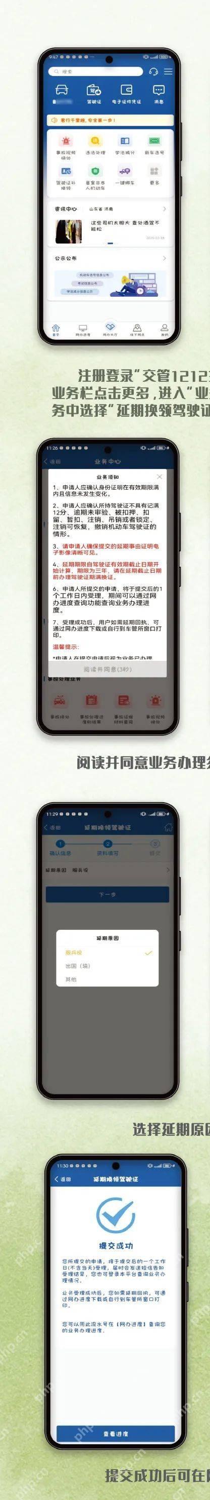交管12123手机app怎么办理延期换领驾驶证第3步操作界面