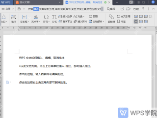 WPS文字中通过批注按钮给文档内容插入审核意见