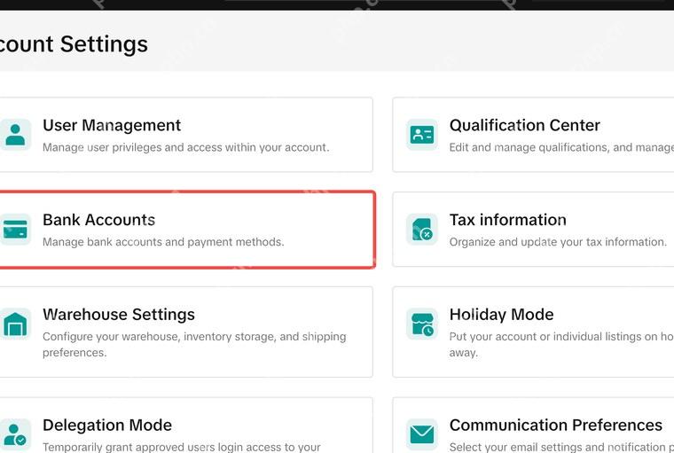 TikTok Shop 银行账户入口界面