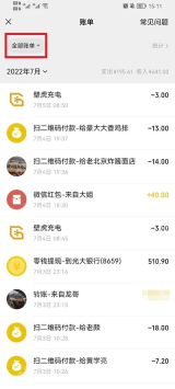 微信账单页的全部账单筛选入口