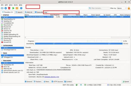 qBittorrent 主窗口工具栏暂停按钮和任务列表选中行,用于暂停选中下载任务
