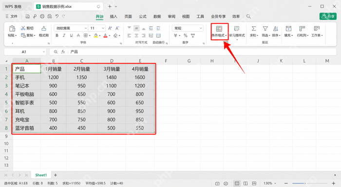 WPS表格中打开条件格式设置热力图界面