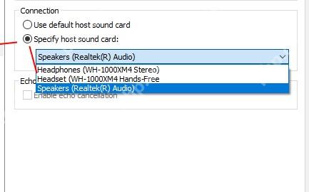 VMware Workstation Sound Card 设置中展开 Specify host sound card 下拉框选择主机音频设备