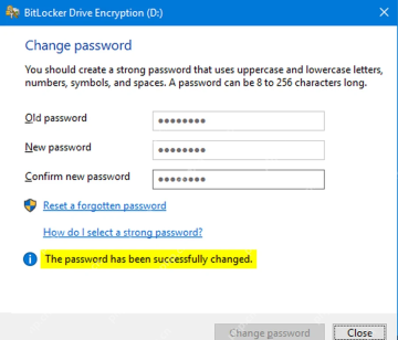 BitLocker Drive Encryption 更改密码窗口输入旧密码和新密码
