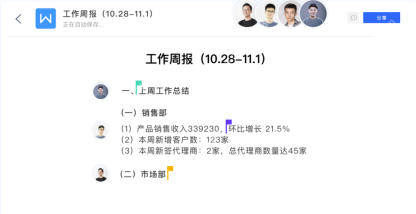 WPS 文档中的工作周报示例内容