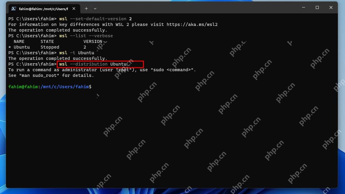 PowerShell 列出 WSL 发行版后指定进入 Ubuntu 环境