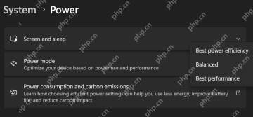 Windows 11 设置中的 Power mode 下拉菜单显示 Best performance 等模式