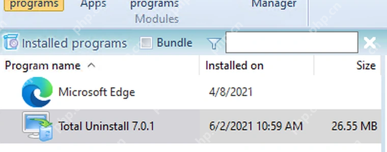 Total Uninstall Windows 搜索浏览器或相关工具的程序列表。