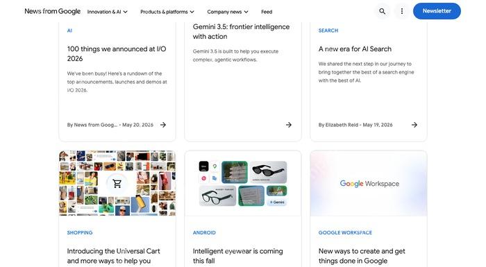 Gemini AI在Google I/O发布Omni和3.5的官方更新页面截图,证明版本或功能变化