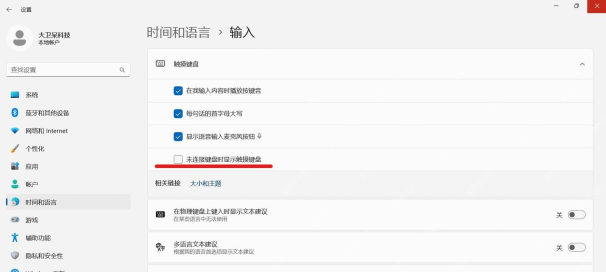 Win11 输入设置页已展开触摸键盘选项