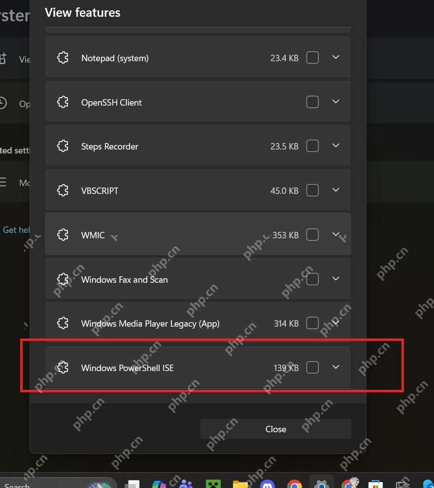 Win11 可选功能列表中勾选 Windows PowerShell ISE