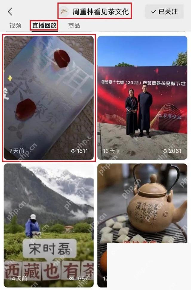 微信视频号主页中的直播回放相关列表位置