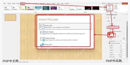 PowerPoint 插入图片窗口中选择背景图片来源