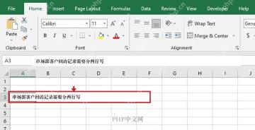 Excel 选中 A3 单元格并准备在客户回访记录中插入换行
