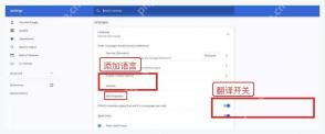 Chrome 语言设置中的添加语言入口和翻译开关