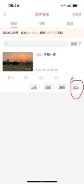 在更多菜单中选择删除已投稿作品