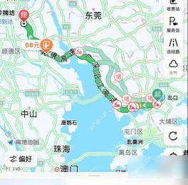 腾讯地图地图页标出收费金额和收费站入口