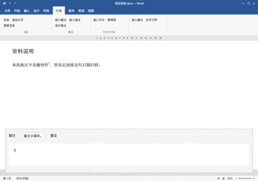 模拟 Microsoft Word 简体中文桌面版完整界面：只选分隔线，按 Delete
