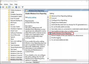 组策略中选中 Disable Windows Error Reporting 策略