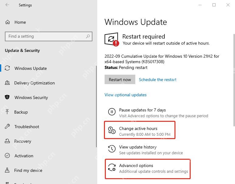 Win10 Windows 更新页面显示 Restart required 和高级选项入口