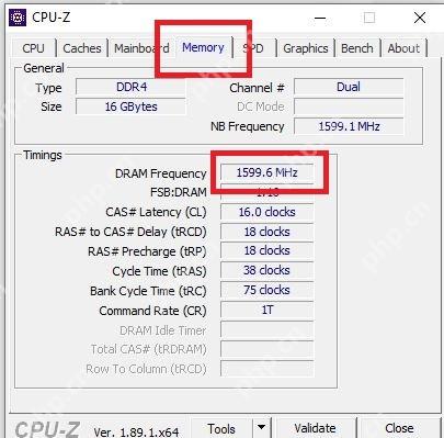 CPU-Z Memory 页面红框标出 DRAM Frequency 用于判断 XMP 是否接近标称频率