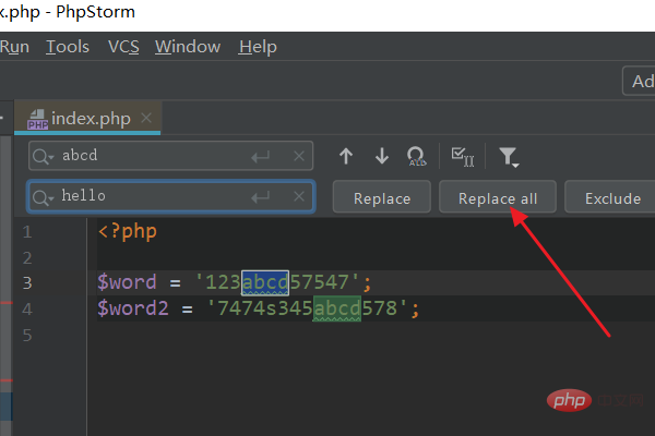 Comment remplacer par lots dans phpstorm