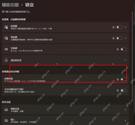 Win11 辅助功能键盘页面进入粘滞键设置