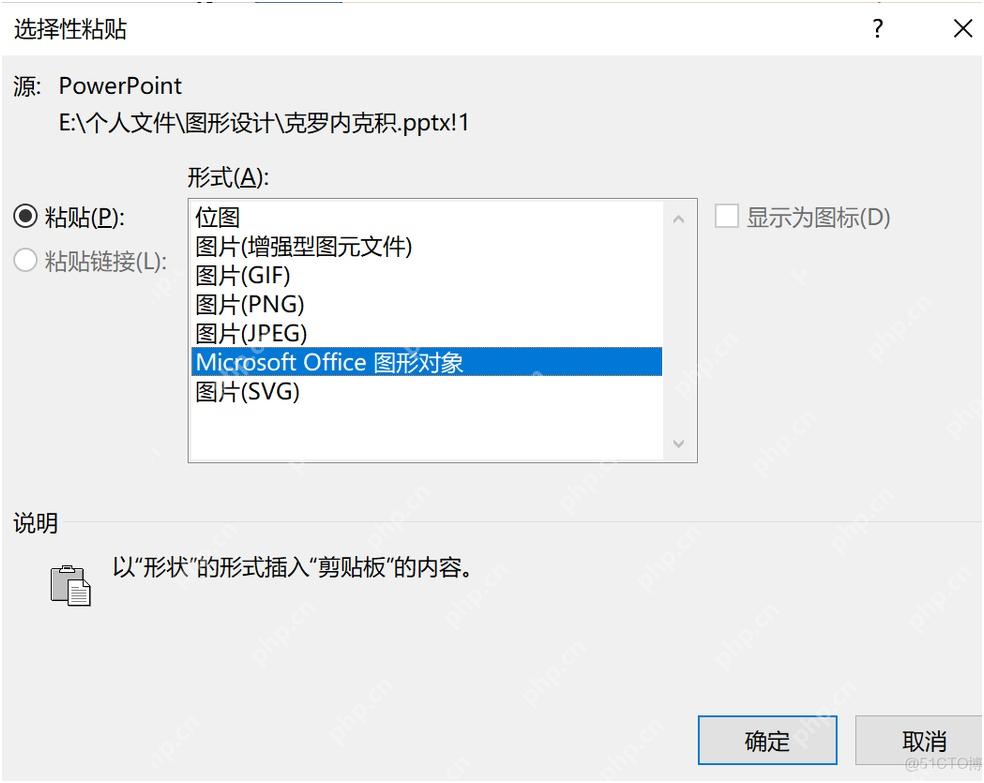 PowerPoint选择性粘贴窗口中的可选格式