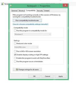 Windows 10 程序属性兼容性页勾选禁用高 DPI 显示缩放