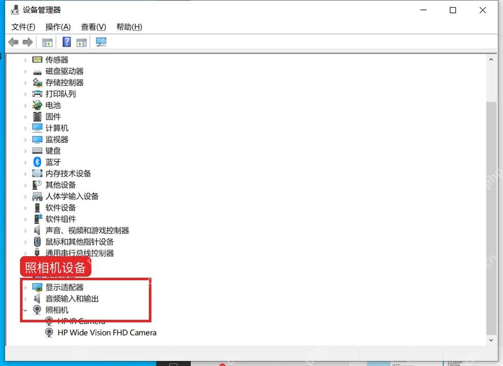 Windows10 设备管理器中照相机分类列出 HP IR Camera 和 HP Wide Vision FHD Camera