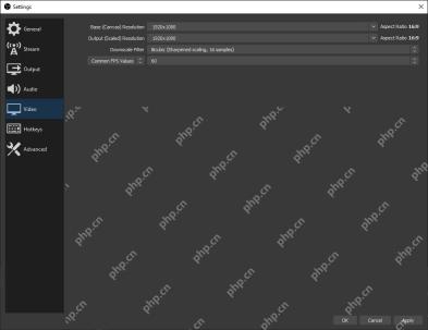 OBS Studio 官方视频设置页显示 Base Canvas Resolution 和 Output Scaled Resolution