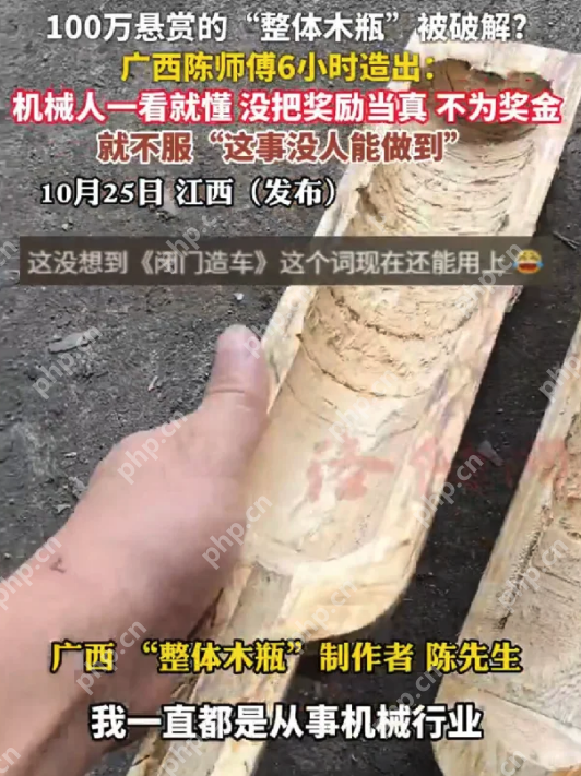 广西老师傅6小时破解“整体木瓶”,婉拒百万悬赏:只为不服“没人能做到” - php中文网