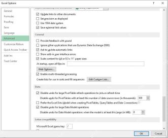 Excel 高级选项中取消忽略使用 DDE 的其他应用程序