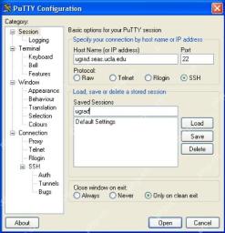 PuTTY Session 页面中的 SSH 连接设置入口