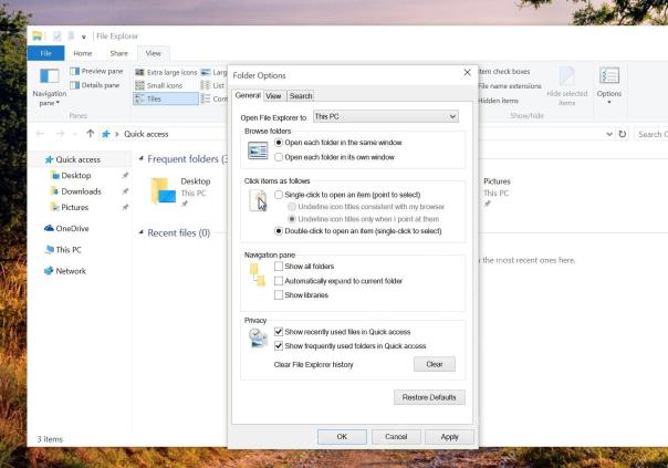 Win10 Folder Options 常规页中 Navigation pane 选项区域