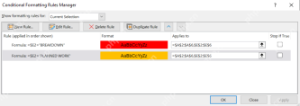 Excel 条件格式规则管理器中检查公式引用和应用区域