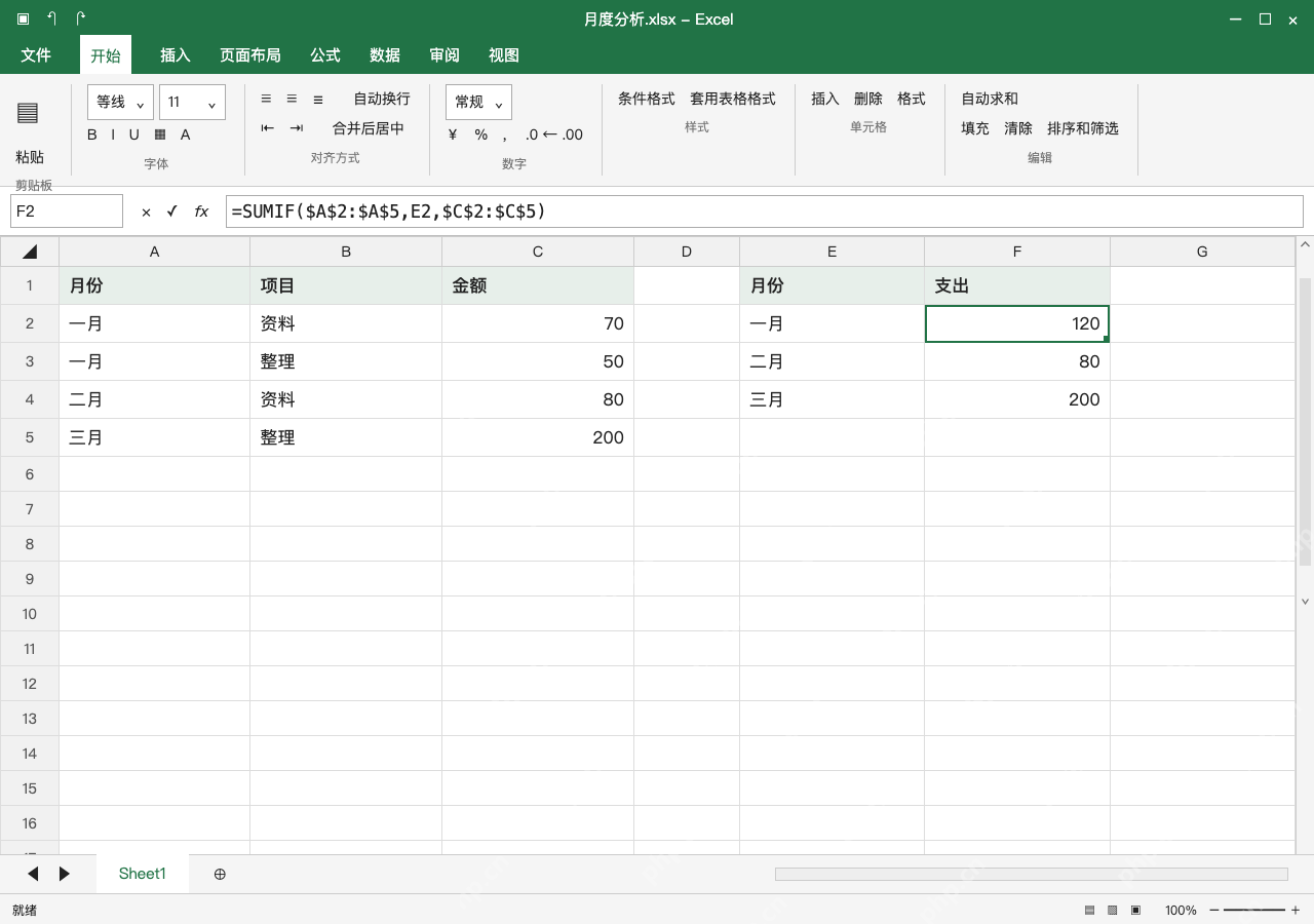 模拟 Microsoft Excel Windows桌面版 完整窗口:按月份求和,用固定范围避免下拉跑偏