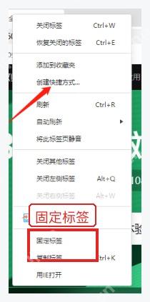 360安全浏览器标签页右键菜单中的固定标签选项
