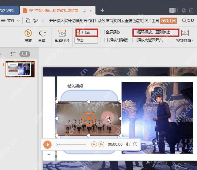 WPS演示选中视频后出现视频工具选项卡