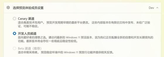 Win11 Windows 预览体验计划页面中查看当前预览通道