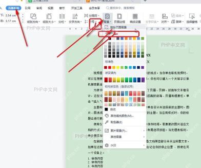 WPS文字背景下拉菜单中的删除页面背景选项，用于清除整页背景色