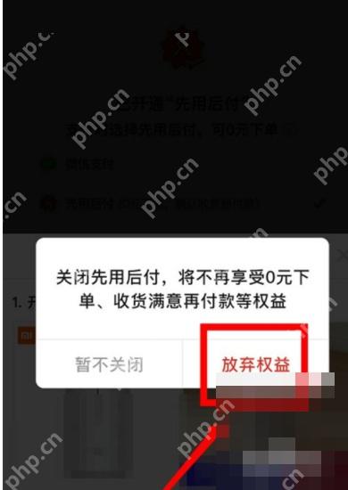 拼多多关闭先用后付时的放弃权益确认弹窗