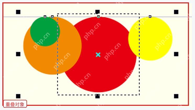 CorelDRAW 画布中多个重叠对象被选中准备调整叠放顺序