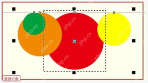 CorelDRAW 画布中多个重叠对象被选中准备调整叠放顺序